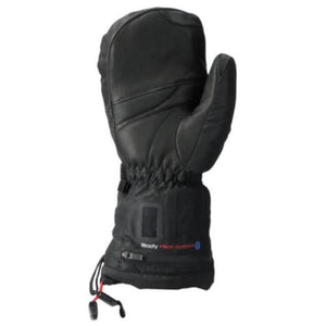Lenz black heated mitten with wrist adjustment and battery compartment