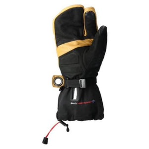 Lenz black and yellow heated mitten with adjustable wrist strap