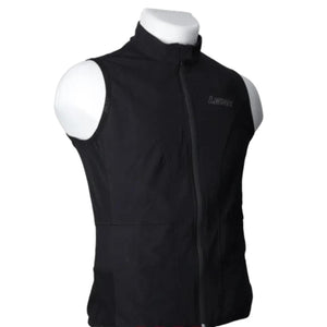 Lenz black sleeveless vest with front zipper on a mannequin