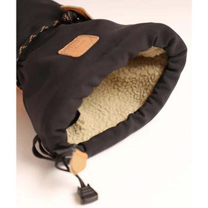 Lenz black mitten with tan fleece lining and adjustable drawstring cuff
