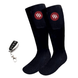 Pair of black heated socks with a remote control