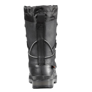Back view of a black Baffin winter boot with a rubber base and nylon upper