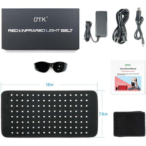 UTK Technology red and infrared light therapy belt with power adapter, protective glasses, and manual