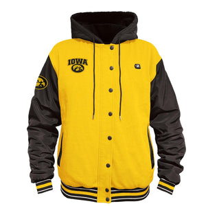 ActionHeat Iowa Hawkeyes yellow and black fleece varsity hoodie with snap buttons