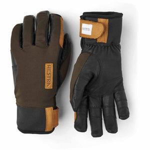 Hestra brown and black leather gloves with Gore-Tex Infinium branding