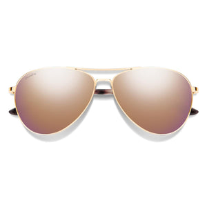 Gold aviator sunglasses with reflective rose gold lenses