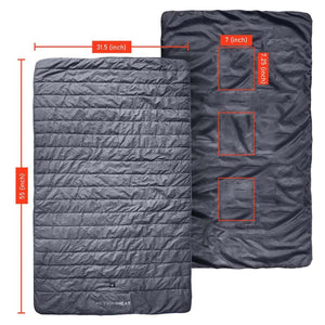 ActionHeat heated blanket with dimension labels showing 55 inch length and 31.5 inch width