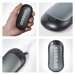 ActionHeat Dallas Cowboys branded portable hand warmer with charging cable