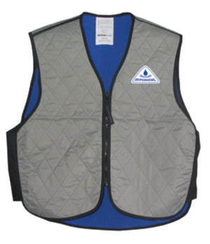 HyperKewl grey quilted cooling vest with blue interior and zipper closure