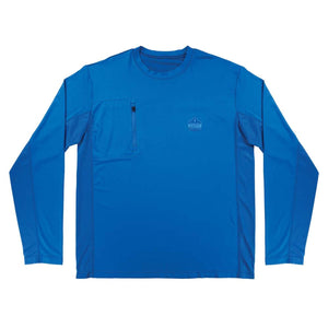 Chill-Its blue long sleeve crew neck shirt with a zippered chest pocket