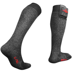 Pair of grey Meister heated socks with battery pocket