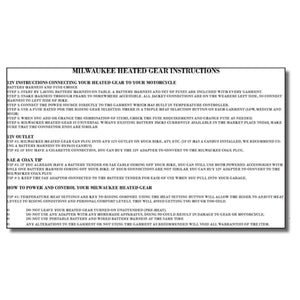 Milwaukee Leather heated gear connection and safety instructions
