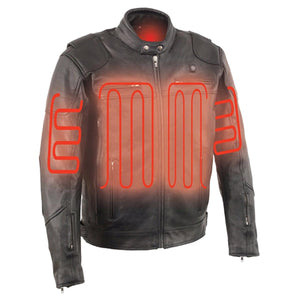 Milwaukee Leather black motorcycle jacket with red heating element overlay