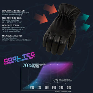 Milwaukee Leather glove with Cool Tec sun reflective technology chart