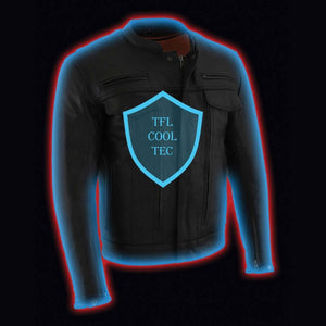 Milwaukee Leather black jacket with TFL Cool Tec shield graphic