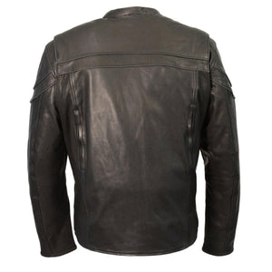Back view of a black Milwaukee Leather motorcycle jacket with shoulder vents