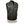 Black leather motorcycle vest with snap buttons and front pockets