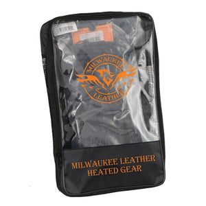 Milwaukee Leather black storage bag with clear front window and orange brand logo