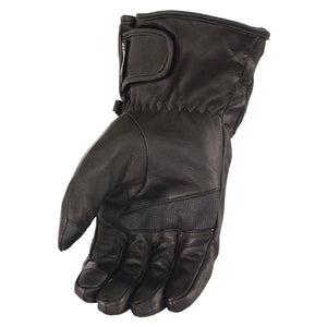 Black leather motorcycle glove with velcro wrist strap