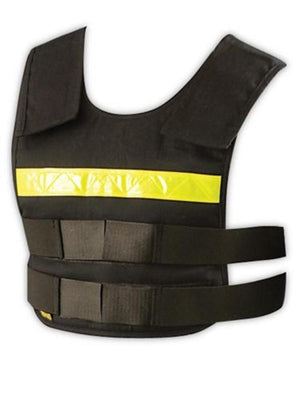 Miracool black cooling vest with yellow reflective strip and adjustable side straps