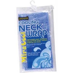 Miracool blue cooling neck wrap in clear plastic retail packaging