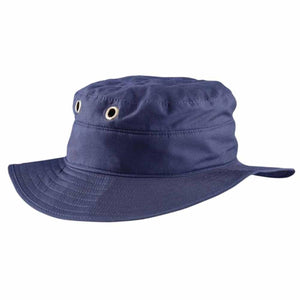 Navy blue cotton bucket hat with metal ventilation eyelets
