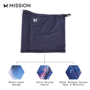 Mission neck gaiter with multi-layer design ultra-drying fabric and heat release features