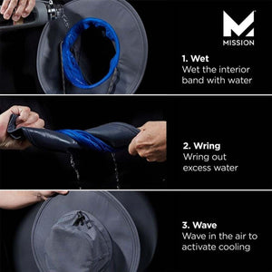 Mission hat cooling instructions showing wet wring and wave steps