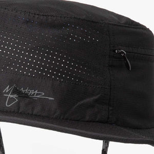 Black Mission bucket hat with perforated side panels and a zippered pocket