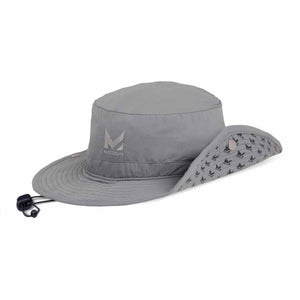 Mission grey sun hat with wide brim and adjustable chin strap
