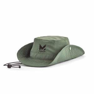 Olive green Mission bucket hat with side snaps and adjustable chin strap