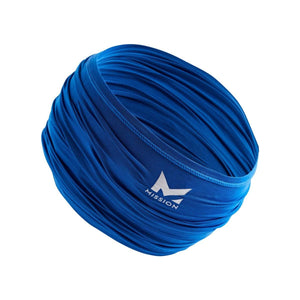 Blue Mission neck gaiter with white logo