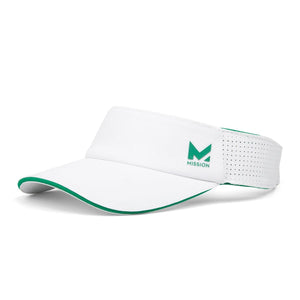 White Mission visor with green trim and logo
