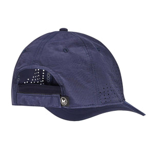 Navy blue Mission baseball cap with perforated side panels and adjustable back strap