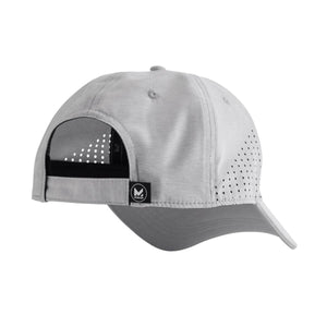 Light grey Mission performance baseball cap with perforated side panels and adjustable strap