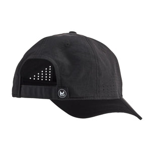 Black Mission baseball cap with perforated side panels and rear strap
