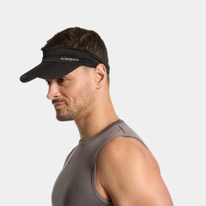 Man wearing a black Mission visor