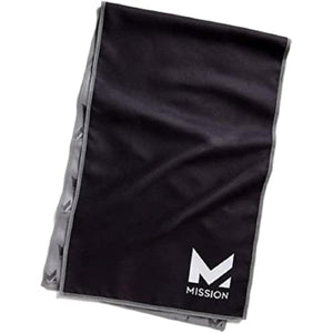 Black Mission cooling towel with grey trim and white logo