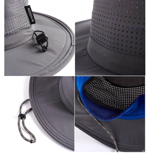 Close up details of Mission grey sun hat with mesh ventilation and adjustable chin strap