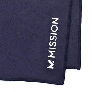 Navy blue Mission cooling towel with white logo