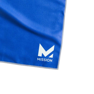 Blue Mission cooling towel with white logo
