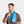 Man wearing a blue Mission cooling towel around his neck