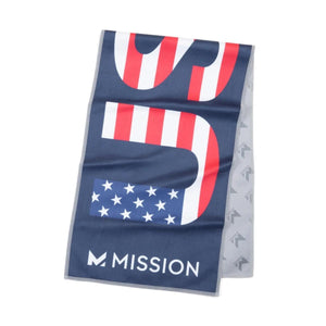 Mission cooling towel with American flag graphic