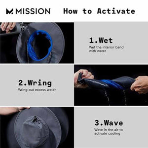 Mission hat activation instructions showing wet wring and wave steps