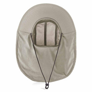 Mission beige sun hat with neck flap and adjustable chin strap