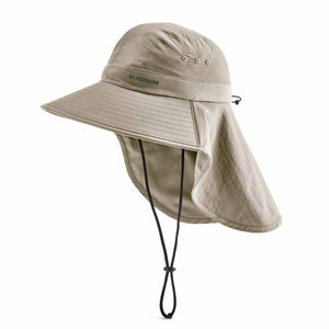 Mission beige sun hat with neck flap and adjustable chin strap
