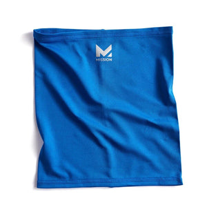 Blue Mission neck gaiter with white logo
