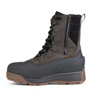 NexGrip brown and black leather winter boot with side zipper and lace up closure