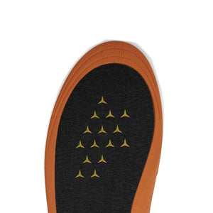 Mobile Warming heated insole with black textured surface and gold triangular heating element pattern