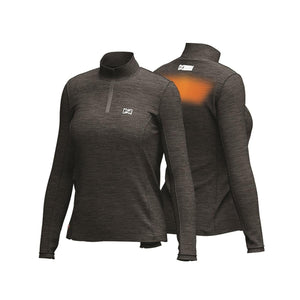 Mobile Warming women's long sleeve quarter zip base layer with heated back panel